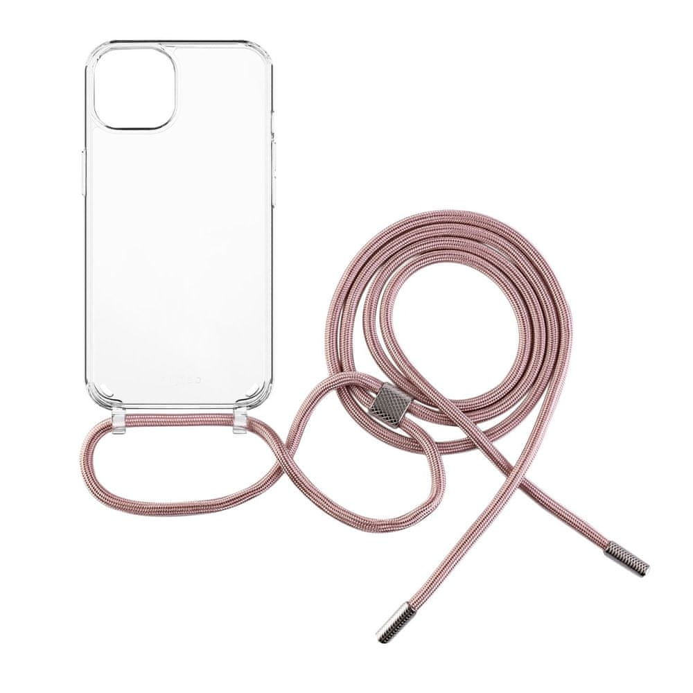 FIXED Pouzdro Pure Neck s růžovou šňůrkou na krk pro Apple iPhone 13 FIXPUN-723-PI - rozbalené